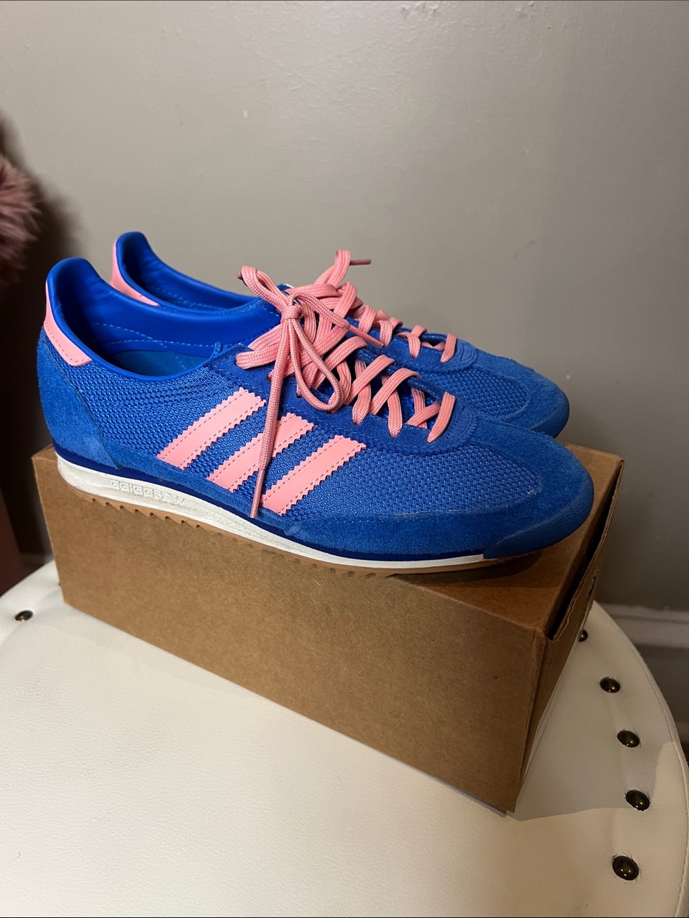 Adidas Blue and Pink Women's Athletic Sneakers